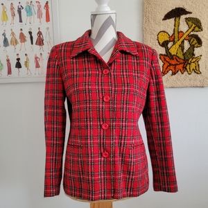 Joan Leslie | 80s Vintage Red Green Plaid Knit Blazer